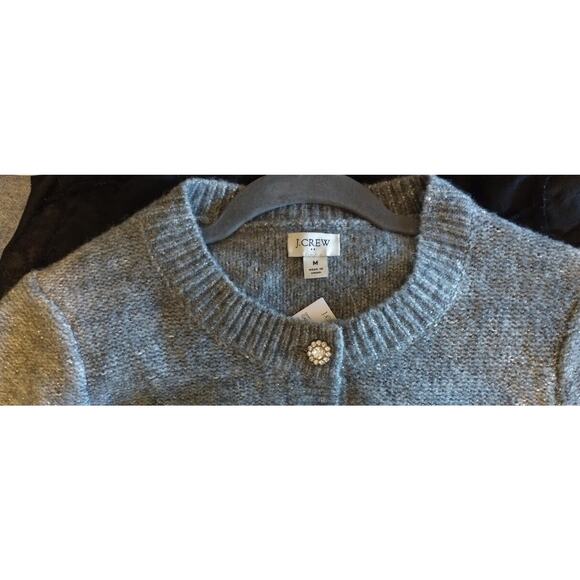 J Crew Grey Silver Sweater Cardigan Jewel Button Pockets NWT Medium MSRP $138 - Picture 8 of 11